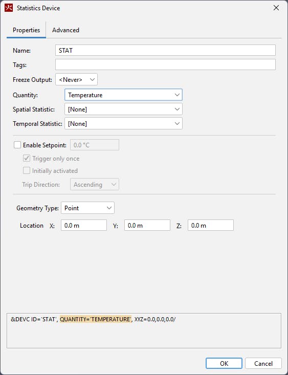 Image of the updated Statistics Device dialog.