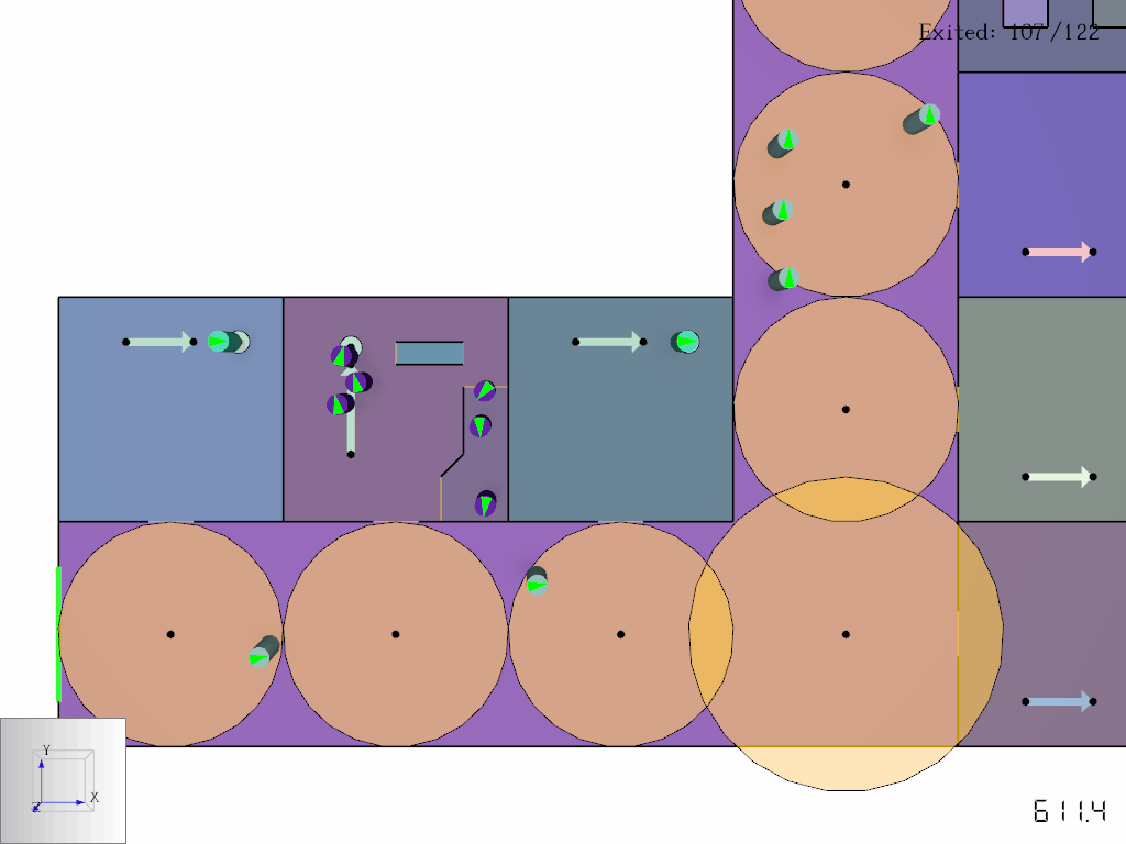 GIF recording of a Pathfinde simulation showing Occupants making environmental decisions.