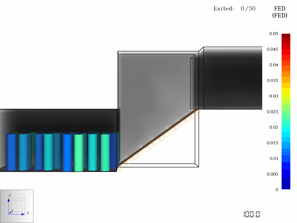 GIF recording of a Pathfinder model coupled with FDS data.