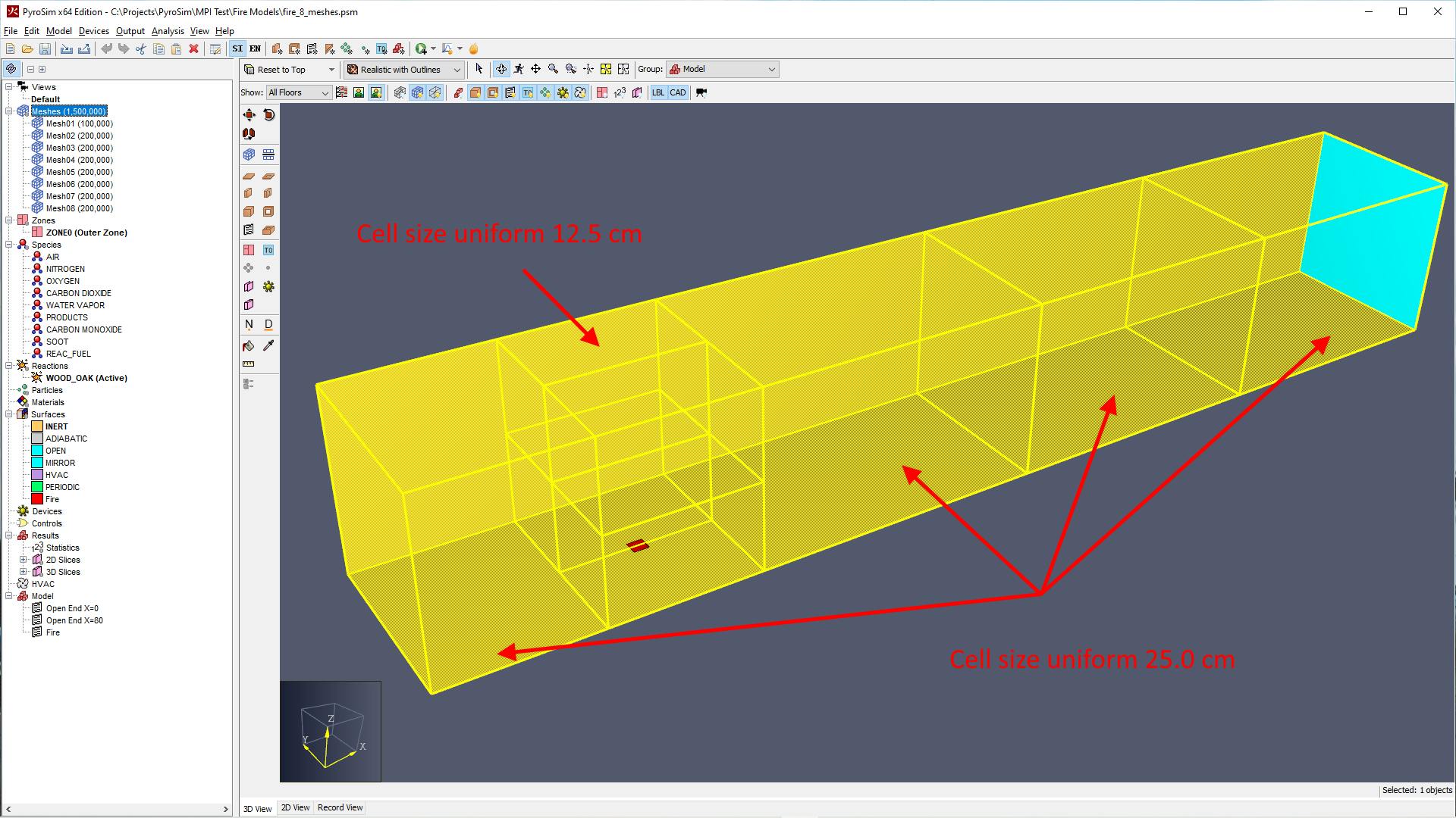 Simple fire model that used different cell sizes