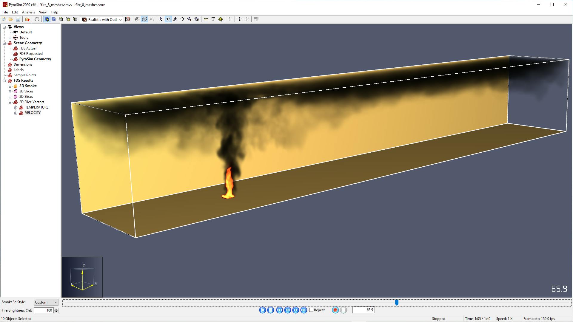 Smoke in simple fire model.
